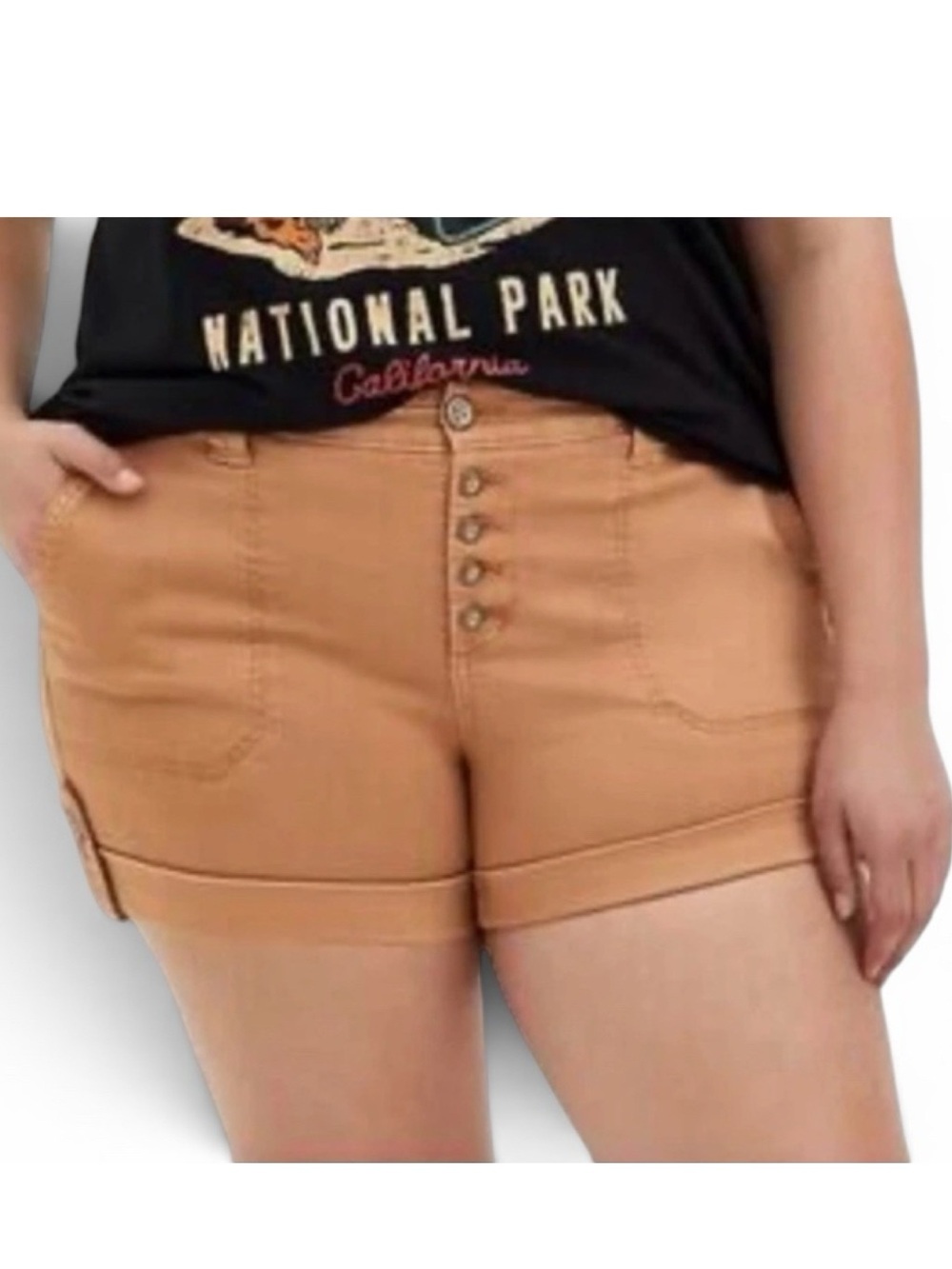 Torrid dusty brown button fly twill cuffed leg shorts size 22